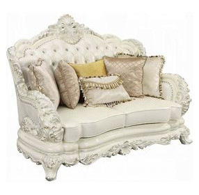 Adara Pearl White 70" Loveseat with Pillows and Nailhead Trim