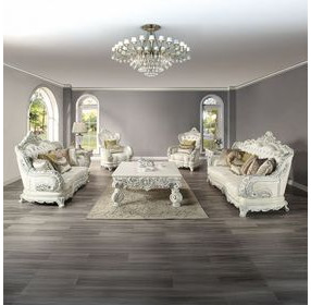 Adara Pearl White Upholstered Lounge Chair with Pillows and Nailhead Trim