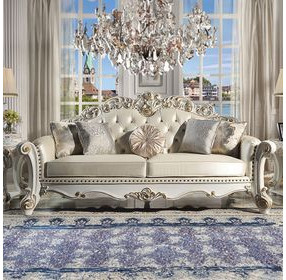 Vendome Champagne 96" Sofa with Pillows and Nailhead Trim