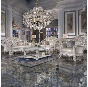 Vendome Champagne 70" Living Room Set with Pillows and Nailhead Trim