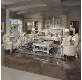 Vendome Champagne 70" Loveseat with Pillows and Nailhead Trim