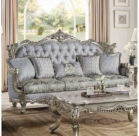 Miliani Gray 91" Sofa with Pillows and Nailhead Trim