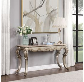 Miliani Beige and Antique Bronze Rectangular Marble Top Sofa Table