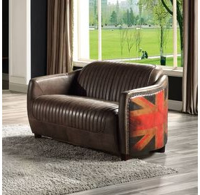 Brancaster Antique Slate Leather 50" Loveseat with Nailhead Trim