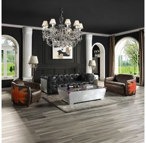 Brancaster Antique Slate Leather 50" Loveseat with Nailhead Trim