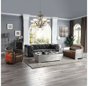 Brancaster Antique Slate Leather Upholstered Accent Chair