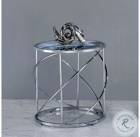 Lyda Blue Marble Print and Chrome Round End Table