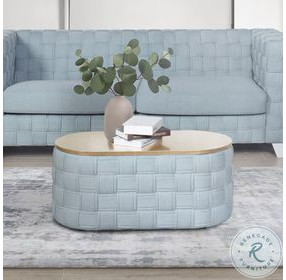 Saree Light Teal Chenille Oval Coffee Table