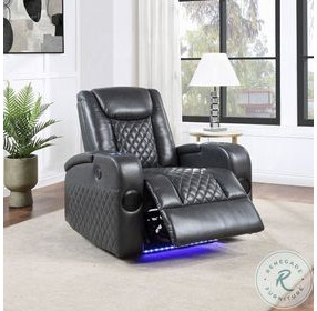 Alair Dark Gray Leather Aire Power Recliner with Bluetooth Speaker and Cooling Cup Holder
