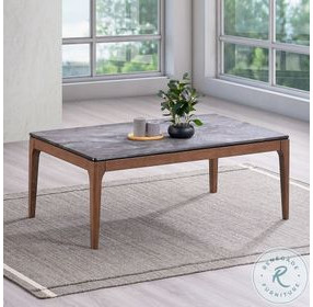 Bevis Engineered Stone and Walnut Rectangular Coffee Table