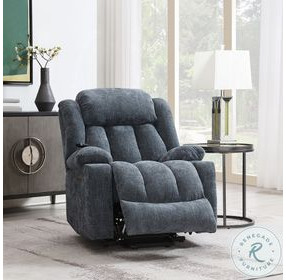 Omarion Blue Chenille Power Recliner with Lift, Heating and Massage