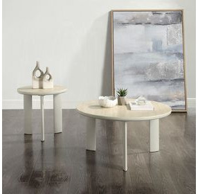 Ingram Beige and Light Gray Round Sintered Stone Top End Table