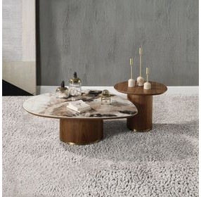 Willene Beige and Dark Oak Free Form Ceramic Top Occassional Table Set