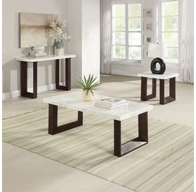 Edwyn White and Espresso Rectangular Marble Top Sofa Table