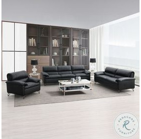 Eilene Black Top Grain Leather Living Room Set