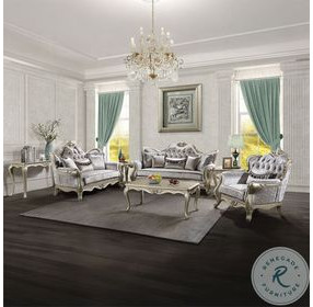 Libertee Beige Fabric and Champagne Living Room Set with 5 Pillows