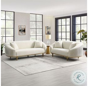 Martina Ivory Velvet Living Room Set with 2 Pillows