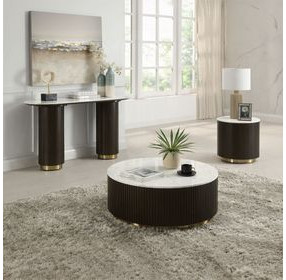 Clayten White and Espresso Oval Marble Top Sofa Table