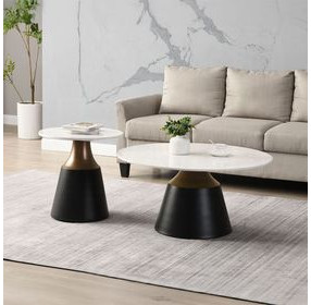 Jaramillo White and Black Round Marble Top End Table