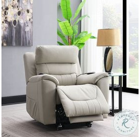 Marsha Light Gray Silicone Synthetic Leather Power Recliner with Lift and Massage