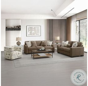 Darya Brown Suede Fabric Living Room Set with 4 Pillows