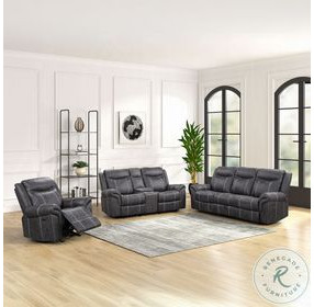 Zubaida Dark Gray Polish Microfiber Power Reclining Living Room Set with Drop Down Table and USB Charging