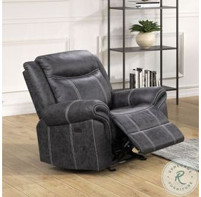 Zubaida Dark Gray Polish Microfiber Power Glider Recliner with USB Charging
