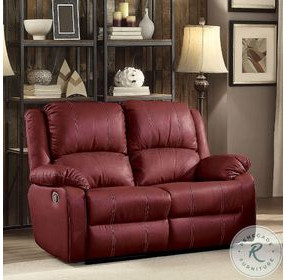Zuriel Red Synthetic Leather 56" Reclining Loveseat