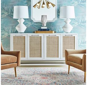 Macon Matte White and Silver Lacquer 4 Door Cabinet