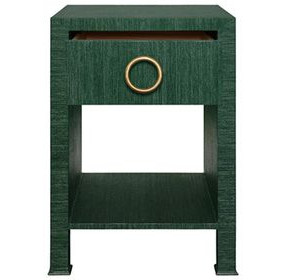 Malcolm Dyed Green Grasscloth Rectangular 1 Drawer Side Table