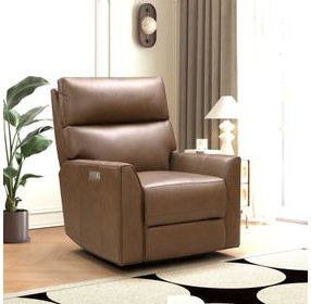 Marah Cashmere Taupe Leather Big and Tall Power Recliner with USB Charging