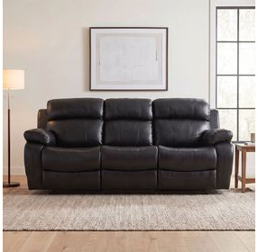 Marille Black Double 88" Reclining Sofa with Center Drop-Down Cup Holders