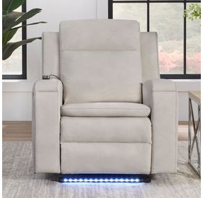 Mighty Buffy Cream Rocker Heat Massage Power Recliner with LED and USB Charging