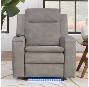 Mighty Buffy Taupe Rocker Heat Massage Power Recliner with LED and USB Charging