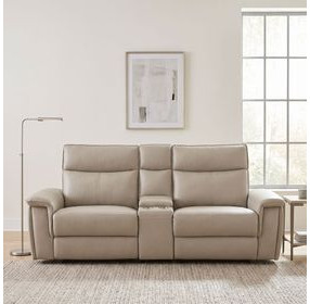 Maroni Taupe 94" Power Double Reclining Console Loveseat with Power Headrests