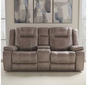 Blake Desert Taupe Performance Fabric Reclining Console Loveseat