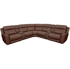 Carrith Autumn Umber Leather 7 Piece Modular Power Reclining Sectional