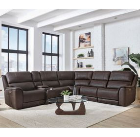 Easton Steamboat Brown Leather 6 Piece Zero Gravity Power Reclining Sectional with USB Charging