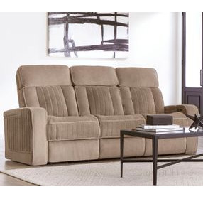 Equinox Mushroom Power Reclining Sofa With Drop Down Table