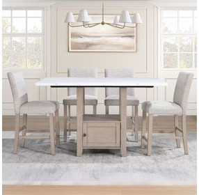 Taylor Beige and White Rectangular Marble Top Counter Height Dining Room Set