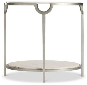 Morello Oxidized Nickel And Carrara Marble Oval Metal End Table