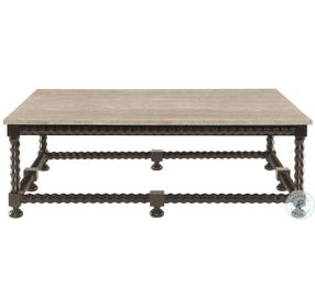 Cordova Ebonized and Travertine Stone Rectangular Occassional Table Set