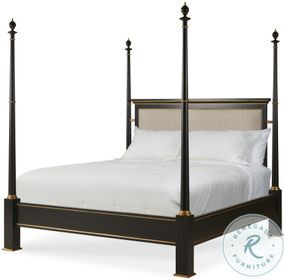 Barrington Black And Textured Linen Upholstered Poster Bedroom Set