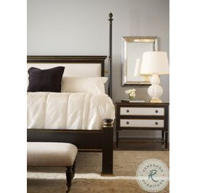 Barrington Black And Textured Linen Upholstered King Poster Bed