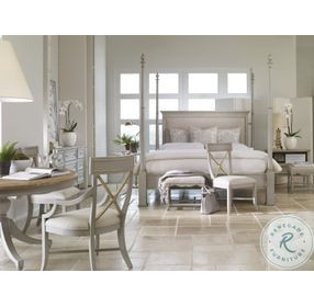 Madeline Worn Light Grey And Tape Upholstered Poster Bedroom Set