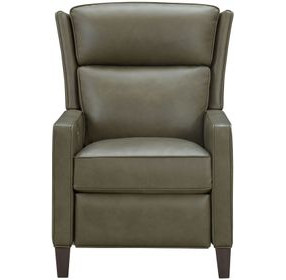 Moore Oasis Olive Leather Power Recliner with Power Headrest and USB Charging