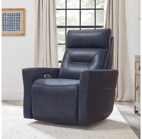 Remmington Vintage Navy Leather Swivel Glider Power Recliner