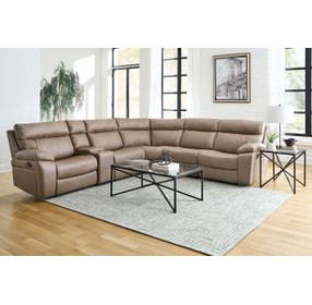 Theon Stokes Toffee 6 Piece Performance Fabric Modular Manual Reclining Sectional
