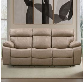 Theon Stokes Toffee Performance Fabric Reclining Sofa With Drop Down Table