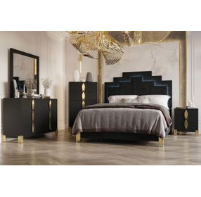 Empire Black Upholstered Panel Bedroom Set with LED
